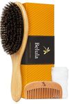 Belula 100% Boar Bristle Hair Brush Set. Soft Natural Bristles for Thin and Fine Hair. Restore Shine And Texture. Wooden Comb, Travel Bag and Spa Headband Included!