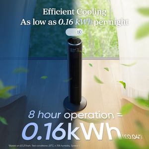 Levoit 36" Silent Bladeless Tower Fan – 23dB, 12H Timer, 90° Oscillation, Dark Gray