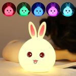 DIWUJI Cute Big Face Rabbit Silicone Beside Night Light For Kids, Color Changing Lamp Toddlers, Portable And Usb Rechargeable, Kids Bedroom, Gift Baby, Children (Rabbitled, White)