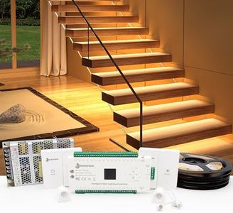 RWOFNIA RW-5630 Motion-Activated LED Stair Lighting Kit with Daylight Sensor, 48" Warm White 3000K Cuttable Strip Light for Indoor LED Stair Lights (12 Steps)