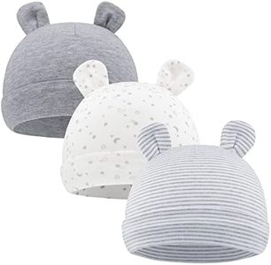 FUOITA 3 Pieces Infant Baby Bear Ears Hat Unisex Newborn Beanie Cotton Cap for 0-6 Months, Grey Moonstar, 0-6 Months