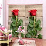 HOMA DORN Long Crush Polyester ONE Rose Pattern Housewarming Innovative Triple Weave Technology Digital Printed Eyelet Double Curtain (HD_D_ONE Rose, 4X7)