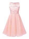 iEFiEL Kids Flower Girls' Shiny Sequins Floral Lace Chiffon Flower Dress Wedding Pageant Birthday Party Prom Ball Gowns Pearl Pink 16 Years