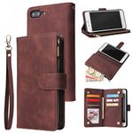 UEEBAI Wallet Case for iPhone 7 Plus iPhone 8 Plus,Premium Vintage PU Leather Magnetic Closure Handbag Zipper Pocket Case Kickstand Card Holder Slots with Wrist Strap TPU Shockproof Flip Cover-Coffee