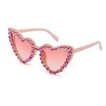 CHEERYMAGIC Vintage Diamond Heart Sunglassess, Trendy Bling Rhinestone Cat Eye Sunglasses for Girls Women Shopping Traveling Driving Summer Fancy Funny Party Accessories A6-AXXZMJ(Pink)