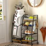 DAOUTIME Golf Bag Garage Storage Rack with Wheels, Organizer for Single Golf Bag and Equipment Accessories, Ideal for Home, Garage, Club, Shed, Basement - Sturdy Wood and Metal Construction (Black)