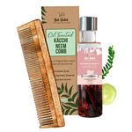 Nat Habit - Back To Natural Secrets Everyday Dual Tooth Wooden Kacchi Neem Comb & Hibiscus Dasabuti Hair Oil For Dry And Frizzy Hair, With Castor, Coconut & Amla (Combo Pack Of 2)