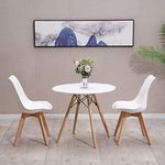 Homcasa Dining Table and Chairs Set, Modern Compact Round Kitchen Table, 2 Retro Lorenzo Chairs with Solid Wood Legs for Home Office Lounge (White)