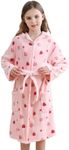 V.&GRIN Girls Robe, Kids Fleece Hooded Soft Plush Fuzzy Bathrobe for 3-14 Years（Light Pink Strawberry 5-6）