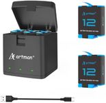 Artman Batteries 1800mAh (2-Pack) for GoPro Hero 12 11 10 9 Black and 3-Channel Quick Charger, Fully Compatible with GoPro Hero 12 11 10 9 Original Battery and Charger