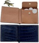 HATA Navy Blue Alligator Leather Slim Bifold Wallet Men with Coin Pocket RFID Blocking Belly Crocodile Premium Hand Stitching Handmade VINAM-92