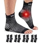 HUEGLO 4 Pairs Plantar Fasciitis Socks Neuropathy Neuro Socks Compression Socks for Women Men Ankle Support Brace for Weak Sprained Ankle Pain Relief Anti-Slip Foot Support Brace (Black, L)