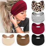 Kavya Headbands for Women's Hair UK, Wide Soft Ladies Headband Boho, Print Leopard Bandanas Knot Adult Scarfs Hairbands Elastic Fashion Yoga Hair Bands Hair Accessories (6 Pcs)-H