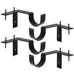 No Drill Curtain Rod Brackets Black Curtain Rod Holder Quickly Tap Right nto Window Frame, Heavy Duty Easy Curtain Rod Hooks Hanger for 1 to 1 1/5 inch Drapes Rod, 4 Pack