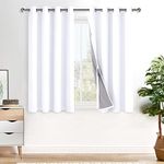 XWZO 100% Blackout Curtains - Double Layers Completely Shaded Window Panels Thermal Insulated Lined Drapes with Grommets for Bedroom/Living Room, White, W52 x L54, Set of 2 Panels