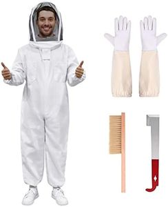 PNKKODW Bee Suit Beekeeping Suit Outfit Professional Full Body Beekeeper Suit with Veil Hood for Men and Women Beekeeper and Beginners with Gloves, Beehive Brush, Scraper (M)