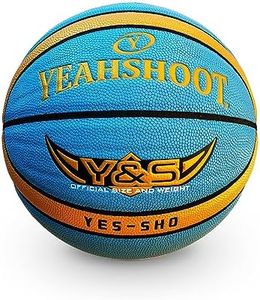 YeahShoot Outdoor Basketballs Size 7 (29.5in) Leather Basketball with Pump for Youth Basketball Games (Gold and Blue)