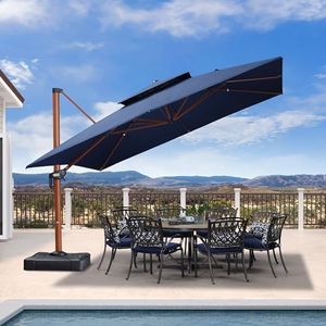 PURPLE LEAF 12' X 12' Double Top Deluxe Square Patio Umbrella - Offset Hanging Cantilever Umbrellas in Spectrum Indigo