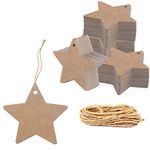 200 PCS Kraft Star Paper Gift Tags with 100 Feet Natural Jute Twine String for Arts Crafts Packaging (Label Measures 2.4” in Diameter)