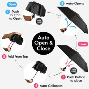 TUMELLA Windproof Travel Umbrella – Compact, Black