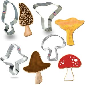 Foose Cookie Cutters Mushroom 4 Pc Set. USA Tin Plate Steel. 4 in Morel, 3.25 in Chanterelle, 3.25 in Shitake, and 3.25 in Button