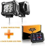 Auxbeam 4" Flood LED Pods + 6 Gang Switch Panel (Blue)