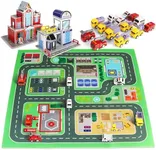 Pull Back Car Toy Set for Toddler, 14 Pieces Toy Cars with Play Mat for Kids 3-5 5-7, 3D Fire Station & Police Station Puzzles for Adults and Kids, Boys Girls Birthday Gifts for 3+ Year Old Kids Toys