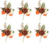 Meldel Terracotta Boutonniere for Men Wedding, Set of 6, Groom and Best Man Boutonniere, Guest Rose Boutonniere for Wedding Prom Homecoming Ceremony Anniversary Party, Burnt Orange