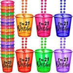 12 Pack Birthday Shot Glass Necklace Finally 21st Shot Glass on Beaded Necklace Number 21 Legal Plastic Shot Glasses Necklace for Party Supplies Decorations, 6 Colors (I Am)