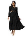 ZWERLON | Elevate Your Look V-Neck Fit & Flare Dress with Waist Cutouts Black