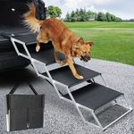 DGSL Dog Ramp for Car, Extra Wide 4-Step Aluminium Dog Stairs, Black, Supports Up to 250 Lbs