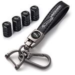 for Jaguar Car Tyre Valve Caps&Car Key Chain for Jaguar XE XEL XF XFL XJ F-PACE F-Type,Leather Car Keychain Keyring/4pcs Car Tire Dust Caps,Car Key Chain and Valve Caps Replacement