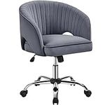 Yaheetech Modern Velvet Desk Chair, Makeup Vanity Chair with Tufted Barrel Back Height Adjustable Accent Armchair Swivel Task Chair for Home Office Dark Gray