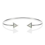 namana Triangle Opal Bangle for Women and Teen Girls, Stylish Geometric Open Bangle with Created Opals, Dainty Silver Bangle Bracelet for Women with White Opals, Jewellery for Women with Gift Box