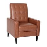 Flash Furniture Ezra Pushback Recliner - Mid-Century Modern Cognac Brown LeatherSoft Upholstery - Button Tufted Back - Residential & Commercial Use, 31.5" D x 29" W x 41.5" H