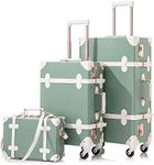 Unitravel 3 Piece Vintage Suitcase Set, 26" Handmade Women Travel Luggage with 12" Handbag, Hardside Faux Leather Carry on Spinner Trunk with TSA Lock (Matcha Green)