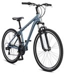 Schwinn Network 1 Hybrid Bike, Men and Women,700c Wheels, 21 Speed, 17-Inch Aluminum Frame, Front Suspension, Alloy Linear Pull Brakes, Blue Grey