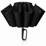 Zemic UV Reversible Umbrella with Novelty Carabiner Handle, Travel-Friendly Umbrellas for Sun & Rain Protection, Windproof Compact, Automatic Open/Close, 8 Dual Ribs, Portable Umbrella for Men and Women (Black)