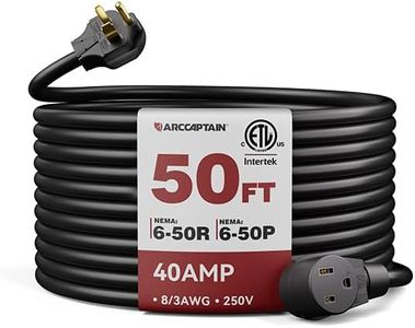 ARCCAPTAIN 40Amp 50ft Welder Extension Cord 8 AWG [UL Listed], 250V NEMA 6-50 Heat-Resistant Welding Cord 3 Prong for MIG/TIG/MMA Welder, Plasma Cutter