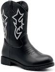 prechentty Toddler Little Big Boys Girls Cowboy Boots Kids Western Round Toe Riding Wide Mid Calf Boots Classic Black(Size 6.5)