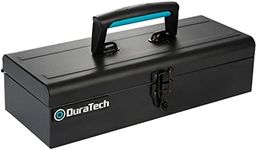 DuraTech Tool Box, 15" Portable Steel Small Tool Box with Metal Latch Closure & Plastic Handle with Anti-slip Base, Multi-Purpose Heavy Duty Toolbox, Black