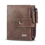 DASKING Men's Wallet, Men Leather Wallet RFID Blocking Credit Card Holder Foldable Purse with Zipper Coin Pocket, Gifts for Men (Brown)