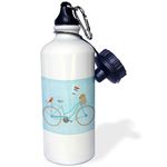 3dRose Birds on Bicycle-Sports Water Bottle, 21oz (wb_186722_1), Aluminum, White