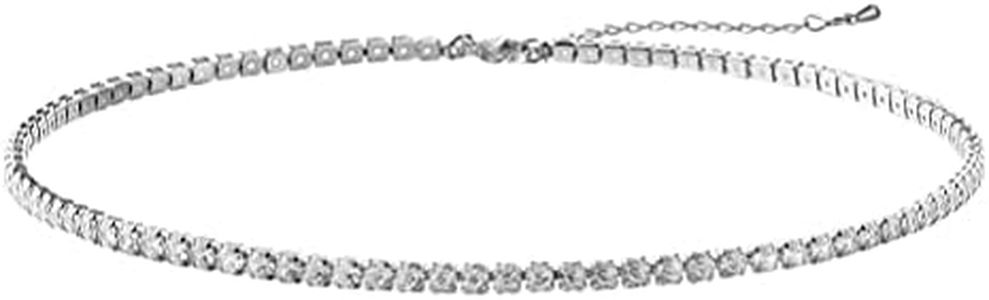 Generic Rhinestone Collar Chispeante Diamante Plata Cristal Clavícula Collar Collar Collar Dainty Clásico Redondo Cadena Collar