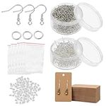 HANDI STITCH Earring Jewellery Making Supplies Kit with Jump Rings, Fish Hooks, Backs, Display Cards and Bags (900 Pieces) - Findings Starter Set for Jewellery Repair