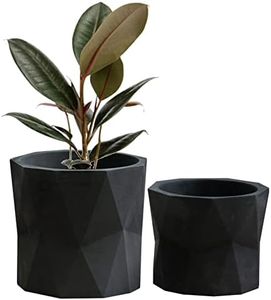 Olly & Rose Designer Geometric Plant Pots Garden Planters Set 2 Indoor Outdoor Plant Flower Pot Set (Matt Black)