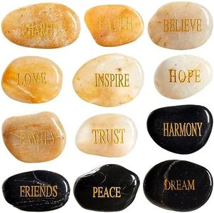 Juvale 12-Pack Inspirational Rocks with Words - Spiritual Christian-Inspired Prayer Stones, Religious Gifts, Zen Home Office Decor