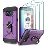 Galaxy S6 Case, Galaxy S6 Case with [3X Tempered Glass Screen Protector], Built-in Ring Kickstand and Magnetic Car Mount Shockproof Dropproof Military Grade Armor Rugged Case for Galaxy S6 - Purple