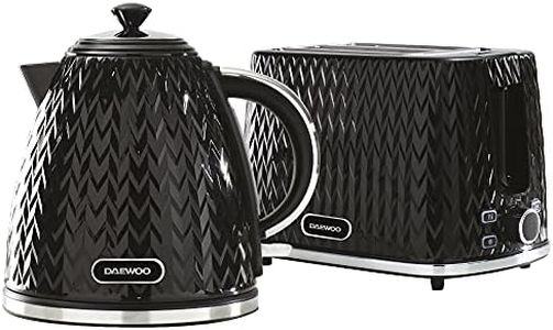 Daewoo Argyle SDA1829 1.7 Litre 3kw Jug Kettle and 2 Slice Toaster All In One Kitchen Matching Set Concealed Heating Element Easy Clean Black