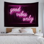 HuxtleEssentials Decorative Wall Tapestry, Good Vibes Only Words in Neon Light for Bedroom Living Room Outdoor 50 X 60 Inches